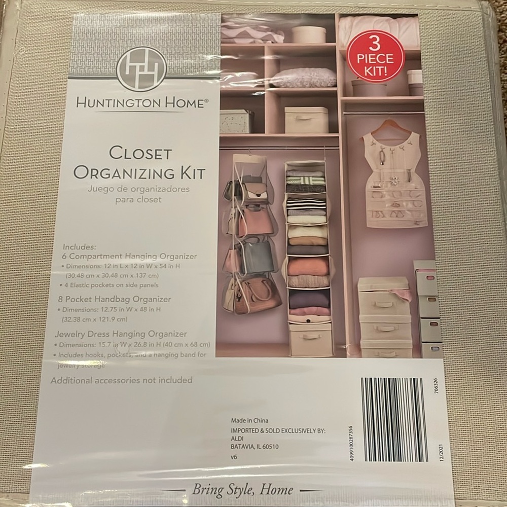 Three piece closet hanging organizers